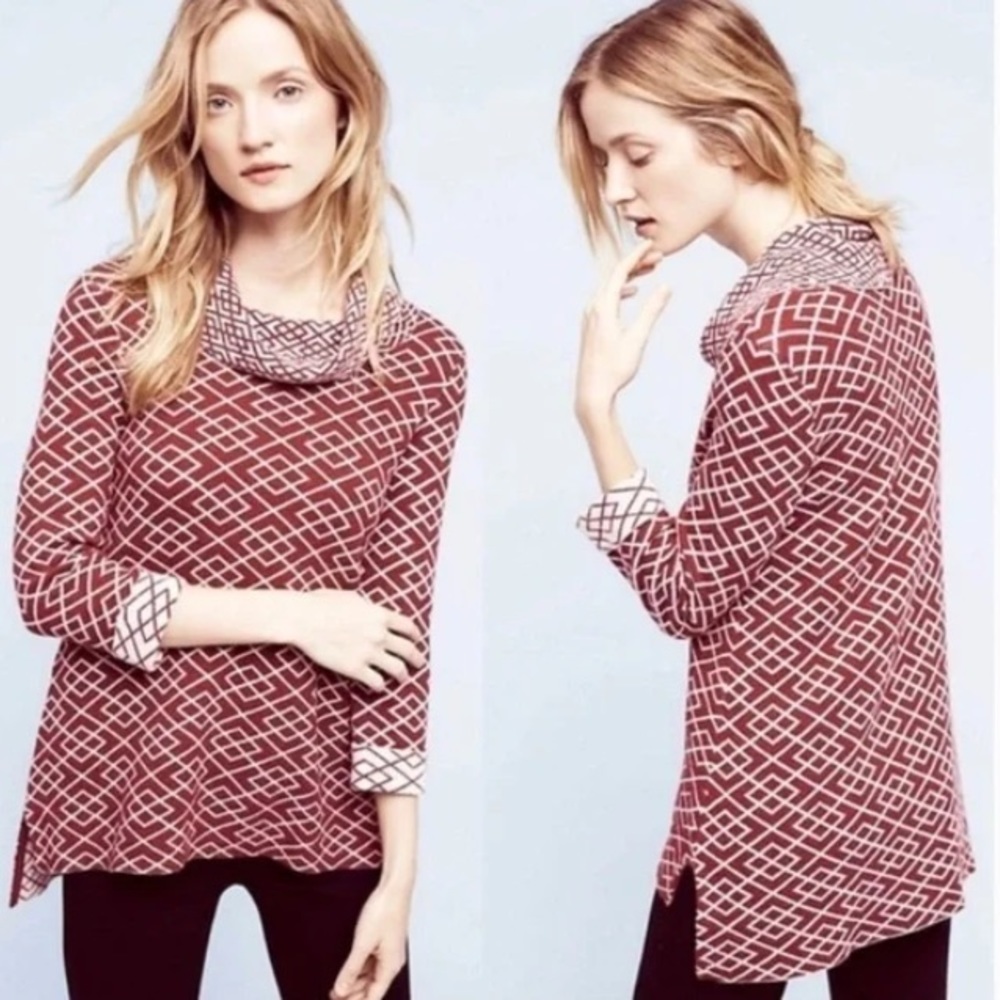 Moth Anthropologie Womn S Printed Alpaca Blend Cowl Neck High Low Galena Sweater